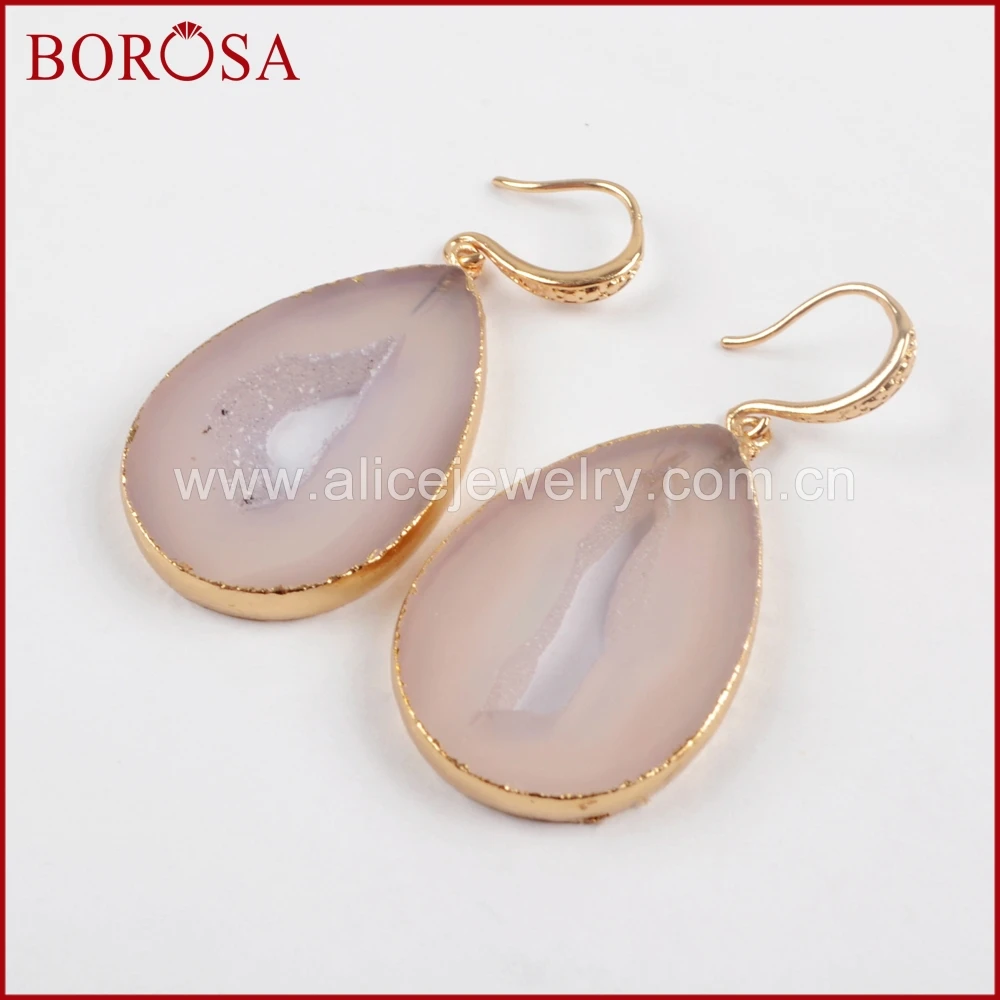 BOROSA золото Цвет падение Природный Druzy Geode-ворота Длинные Висячие серьги мода 5 пар