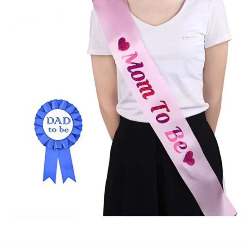 MOM to be Sash DAD to be Badge Baby Shower, атласная лента, розовые саше, плечевой ремень, вечерние украшения для Дня матери и ребенка