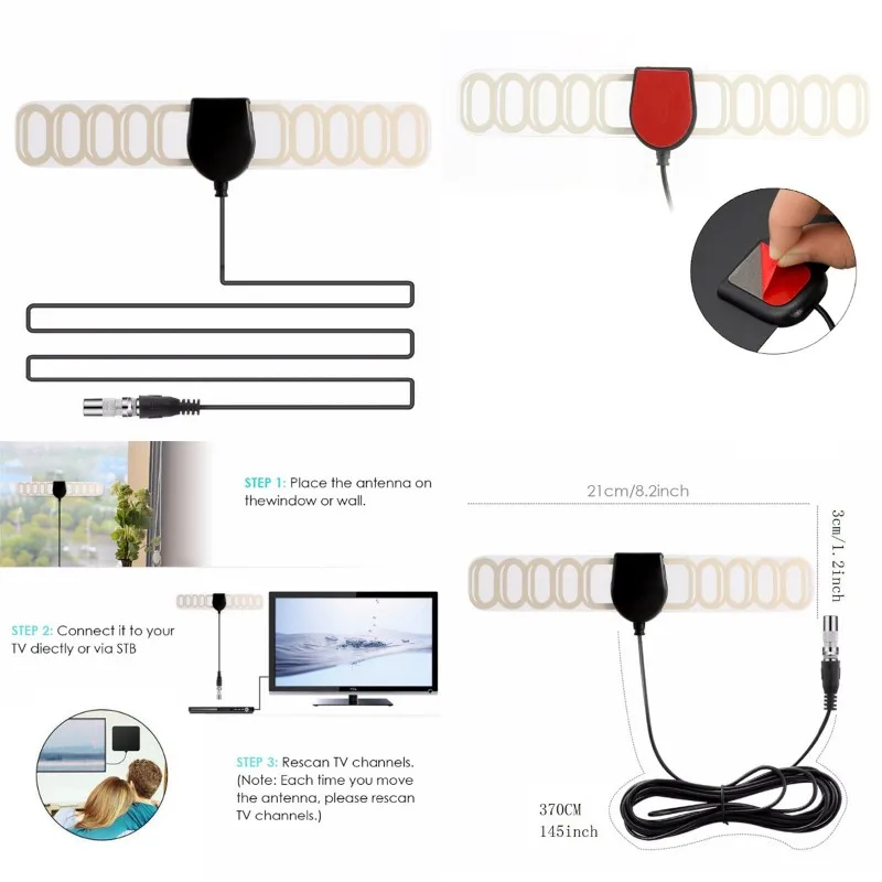 

25 Miles Range HD Digital Indoor Amplified TV Antenna HDTV TVFox VHF UHF DVB TV Male HDTV Antenna