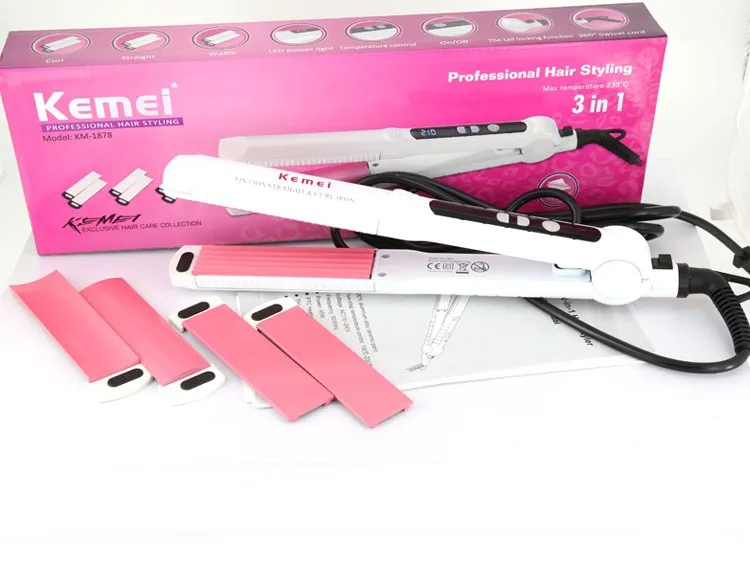 Kemei Professional Flat Irons Hair Straightener Curling Styling Tools Corn Splint Ionic 3 In 1 Straightening | Красота и здоровье