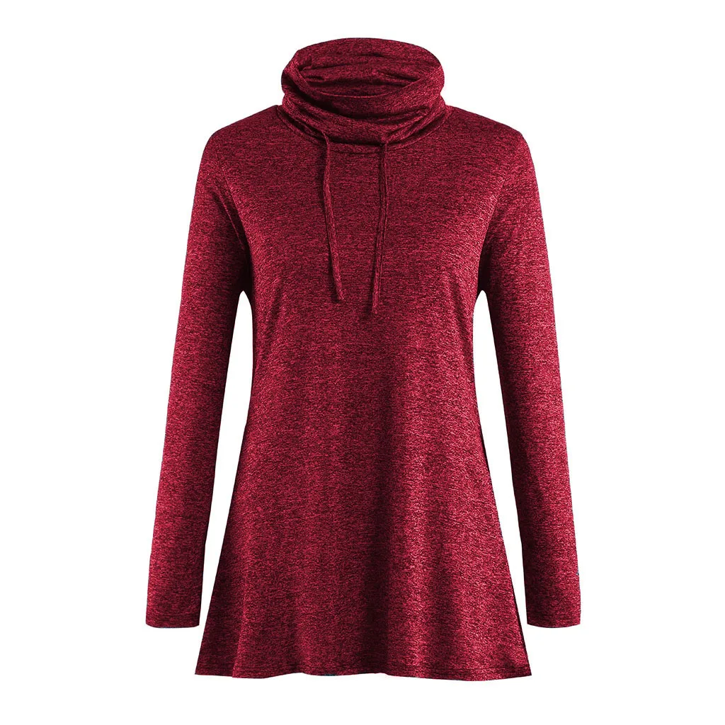 Womens Long Sleeve Cowl Neck Casual Sweatshirt Tops with Pockets harajuku hoodies sweatshirt streetwear sudaderas para mujer #3 | Женская