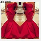 Современное красное женское вечернее платье с юбкой-годе, платье со шлейфом для выпускного вечера, элегантное атласное вечернее платье с оборками, изготовление на заказ
