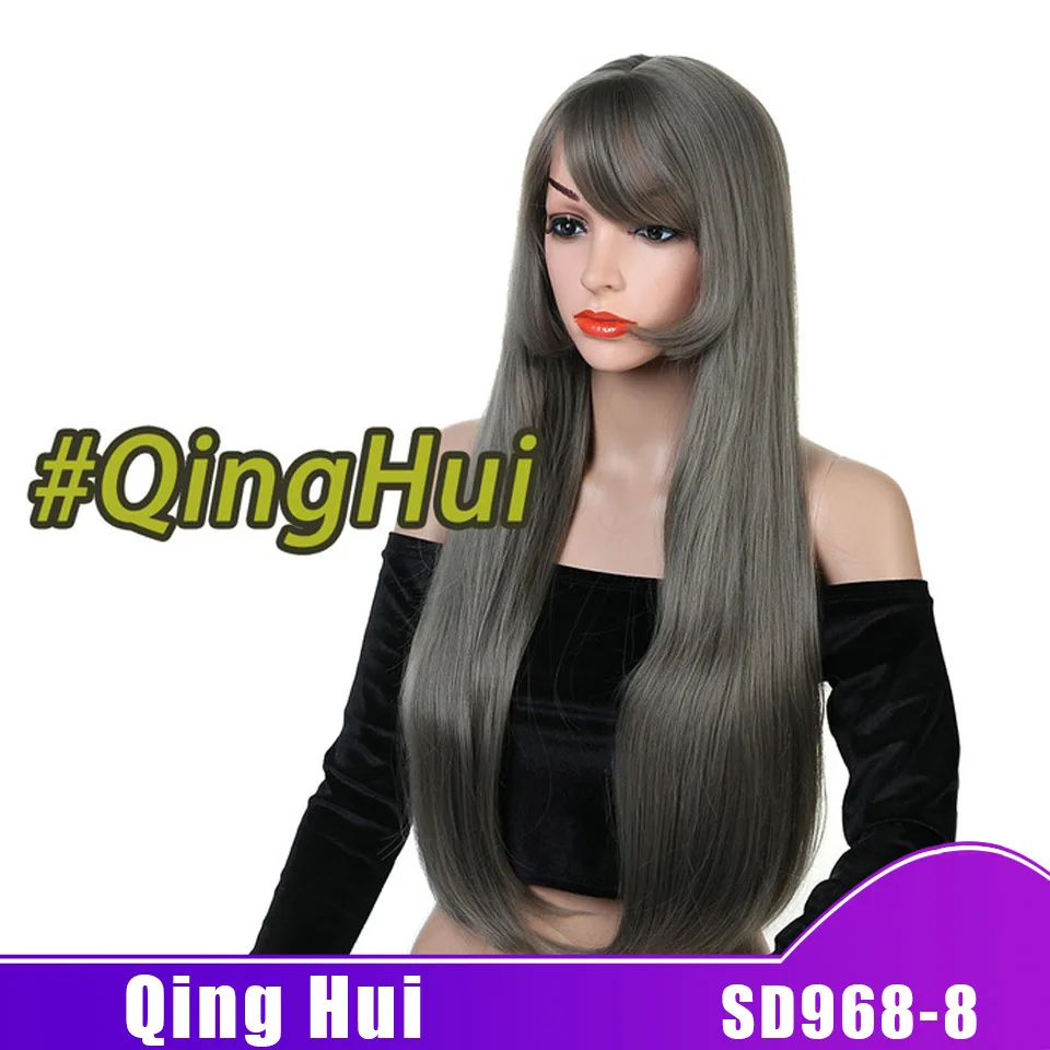 QING-MU Allaosify парик 2" Длинные прямые Coaplay полный парик с челкой для женщин синтетические термостойкие волокна натуральные волосы розовый парик - Цвет: QING-MU