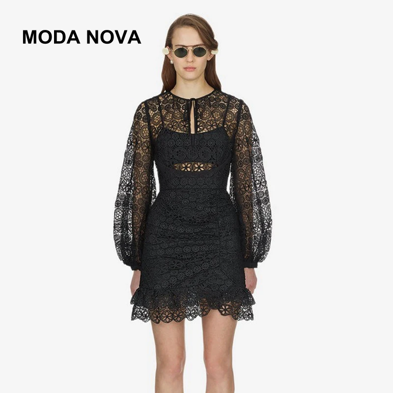 MODA NOVA платье для автопортретов Для женщин Винтаж сексуальное открытое черного