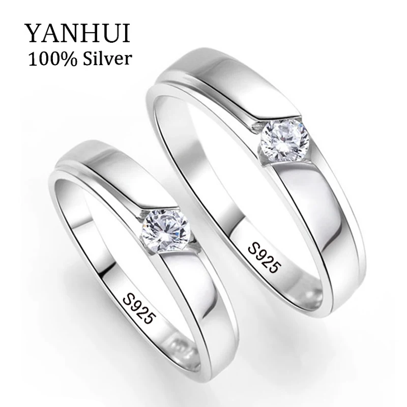 YANHUI оригинальные натуральные 925 серебряные обручальные кольца для мужчин и женщин 0.5Ct CZ набор парных колец для влюбленных JZRD09