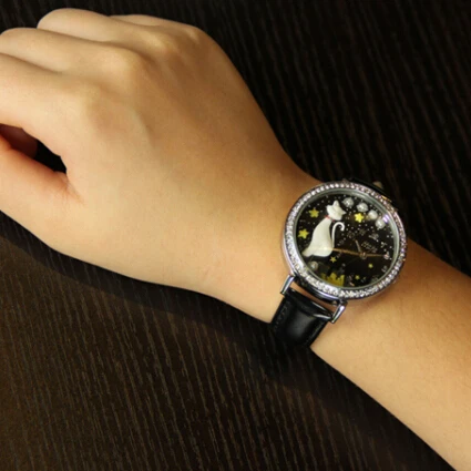 Часы женские кварцевые ручной работы водонепроницаемые Модные с 3D рисунком кота