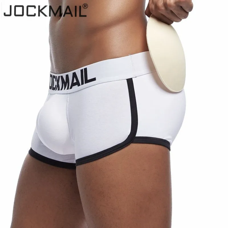 JOCKMAIL brand bulge enhancing mens underwear boxer shorts Magic Buttocks include front +Back Hip Double Removable Push Up Cup