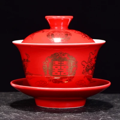 Jingdezhen свадебная керамическая цветная глазурованная чаша для чая китайская кунг