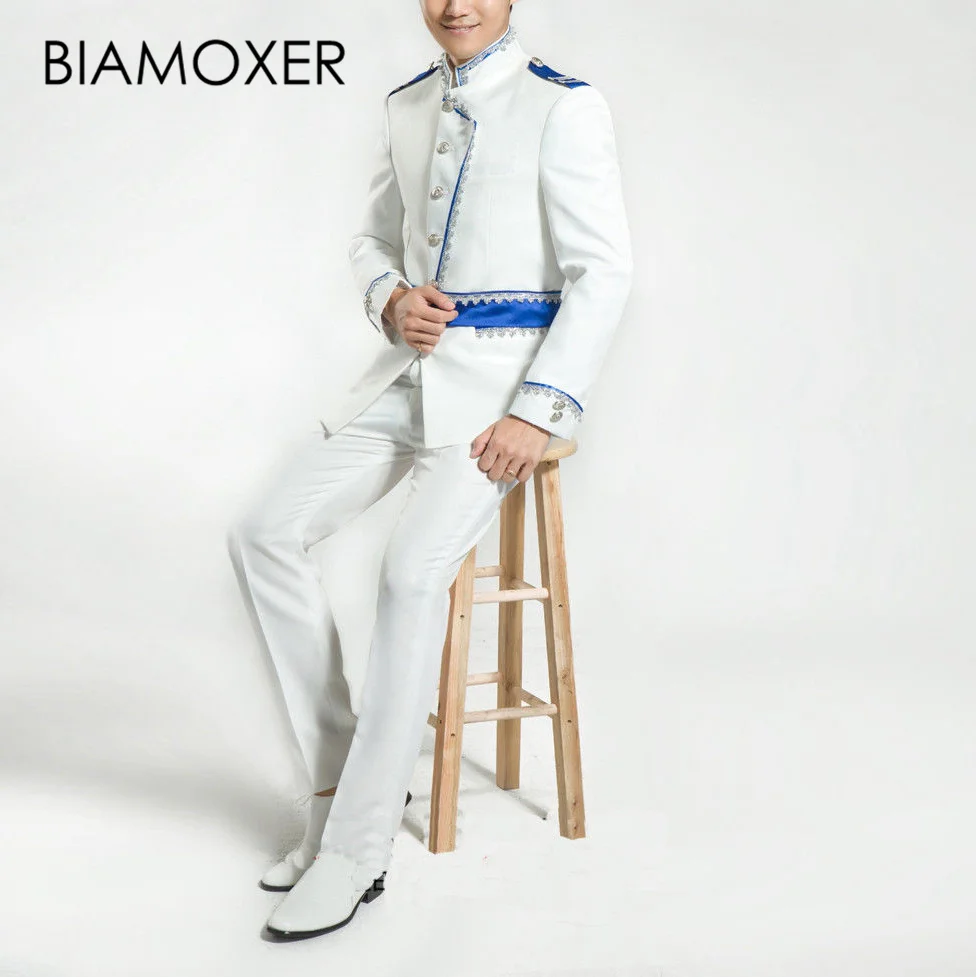 Biamoxer эпохи Возрождения мужской пиджак брюки полный комплект белый Хэллоуин