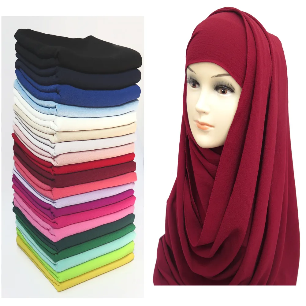 Шифоновый мусульманский тюрбан без прозрачных пузырей однотонный|scarf shawl|scarves