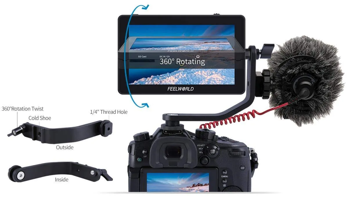 FEELWORLD F6 Plus 5,5 дюймов Suppor 4K 3D DSLR камера полевой монитор 1080P для DSLR камеры s и карданный стабилизатор