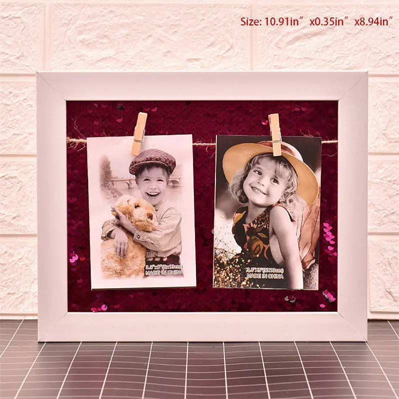 Size10.9x8.9 red Nature Solid Simple Wood Frame Diy Sequined Background Photo Frame Modern Family Baby Couple Picture Display Wall Decoration - Цвет: Size10.9x8.9 red