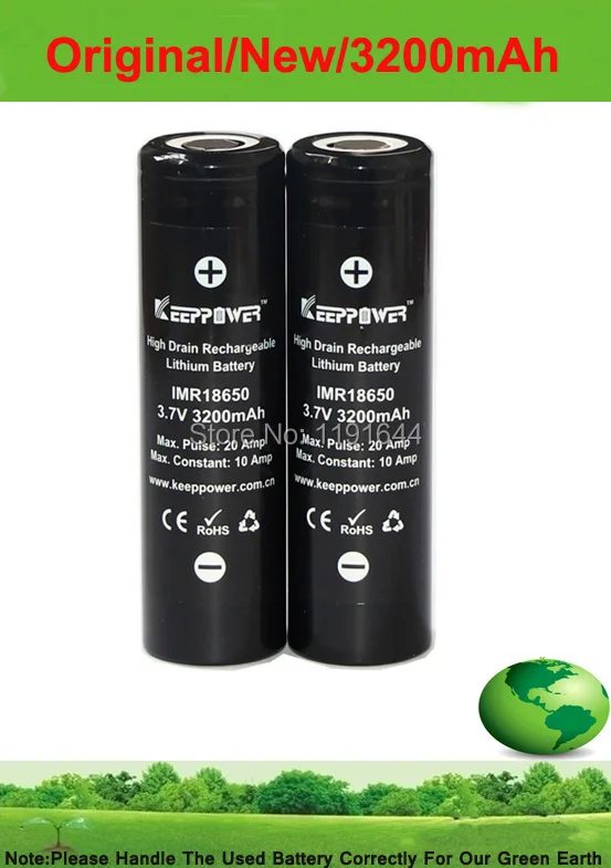 Бесплатная Доставка! Оригинальный аккумулятор Keeppower 2 шт./лот 3 7 В 18650 IMR 3200 мА · ч
