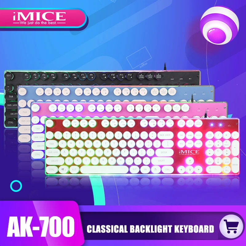 IMICE Проводная USB клавиатура настольная игровая 104 клавиши с подсветкой