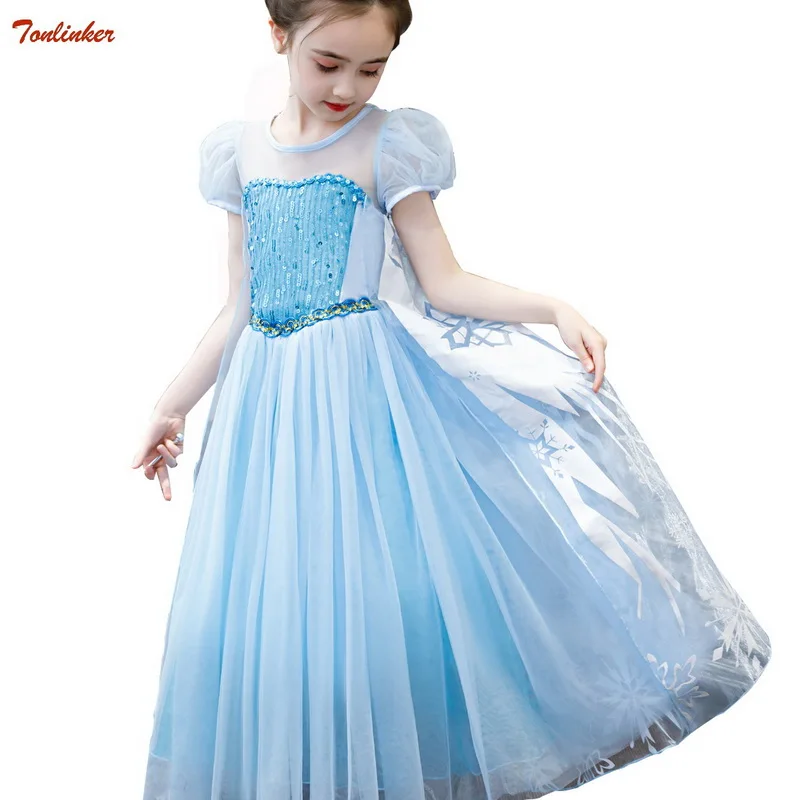 dress Платье Эльзы; Детский карнавальный костюм принцессы Золушки с косичкой и волшебной палочкой; маскарадный костюм Снежной Королевы; фантазийные платья для маленьких девочек+ накидка; Vestido - Color: dress