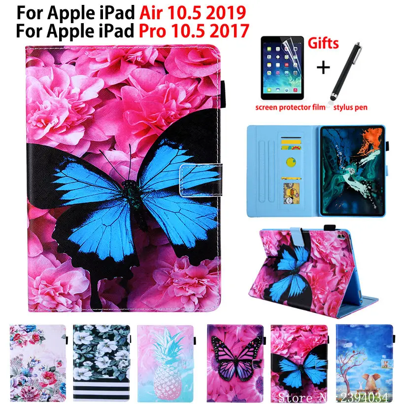 

Чехол с принтом бабочки для iPad Air 10,5 2019, умный чехол для iPad pro 10,5 2017, чехол, флип-чехол из искусственной кожи с подставкой + подарок