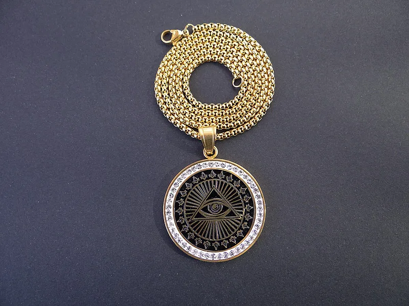 Iced Out Bling Eyes of зловещий кулон ожерелье для женщин и мужчин из нержавеющей стали глаз Хоруса G масонское ожерелье NE488G