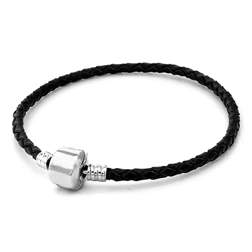 Новый Мужской Черный Искусственной Кожи Браслет Кос Цепи Змейки Тона Серебра Из