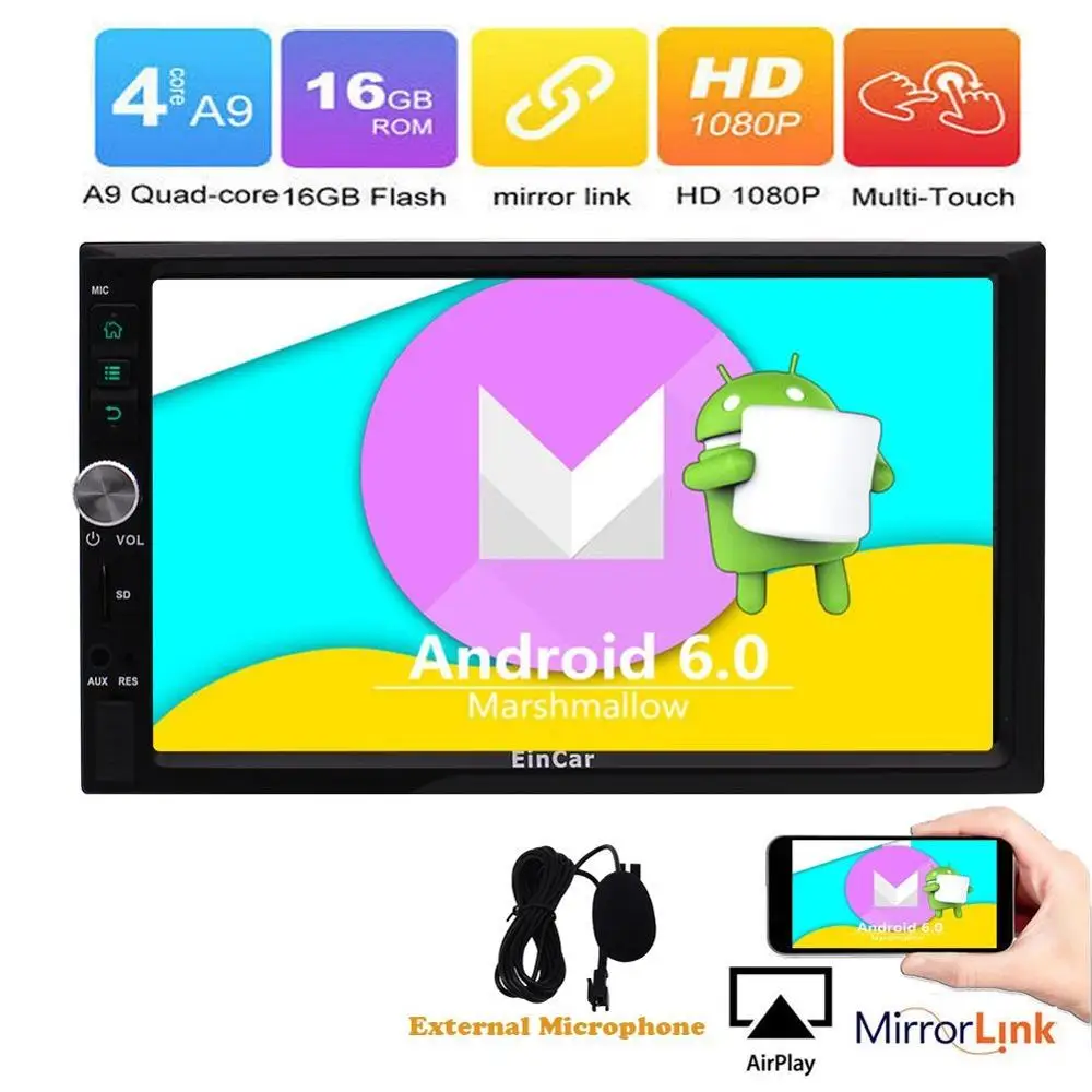7 ''Android 6.0 двойной din Quad Core Новый универсальный автомобильный GPS Радио нет dvd