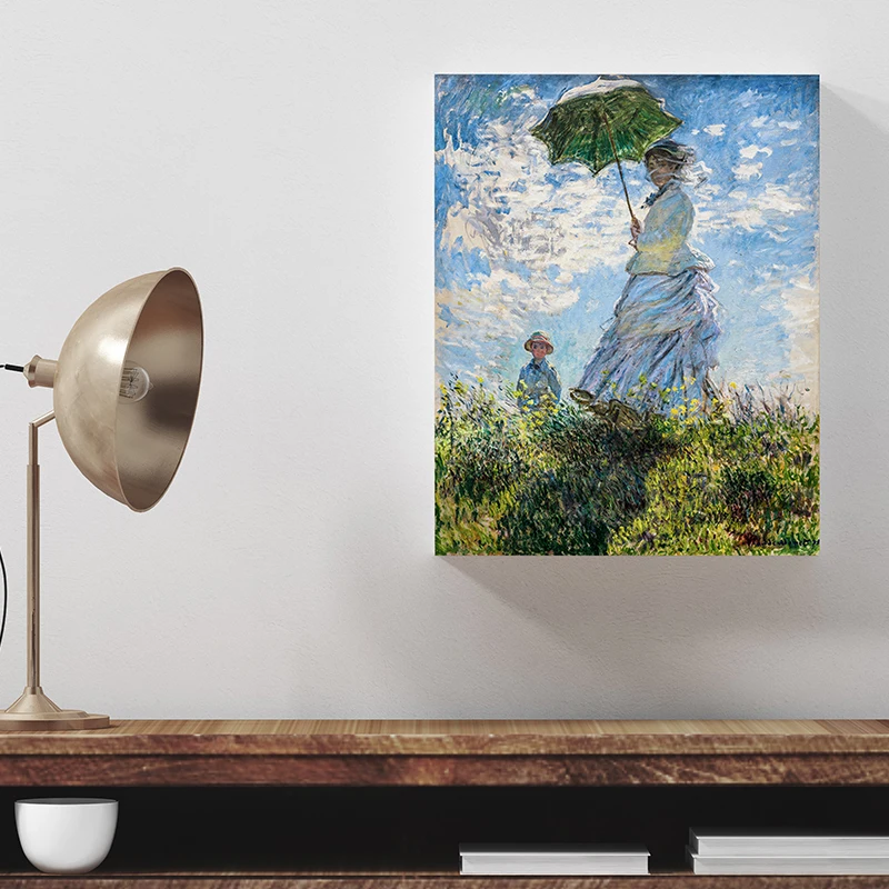 Женщина с зонтиком Madame Monet и ее сын Клода Мона классический художественный холст печать живопись плакат Настенные картины Домашний декор