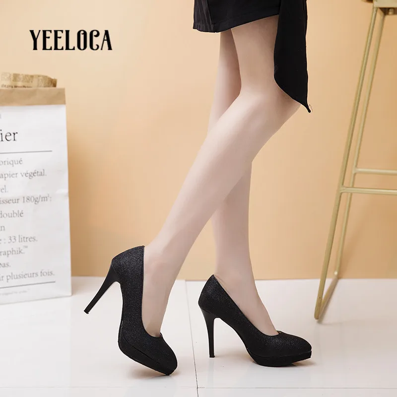 

YEELOCA 2019 spring autumn women pumps thin heels super heels pointed toe bling fashion party gold woman shoes