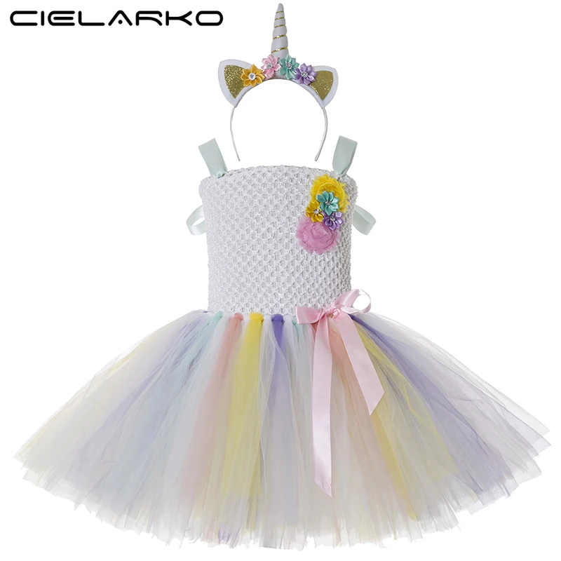 Baby Girl Tutu Dress Little Pony Unicorn Headband Christmas Halloween Costume Children Girls Party Dresses 2-14 Years | Детская одежда