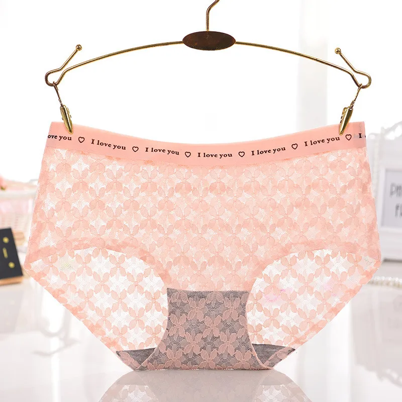 Women Lace Soft Underwear Middle Waist Sexy Hollow Lingerie Transparent Panties Plus Size Seamless Cotton Briefs |