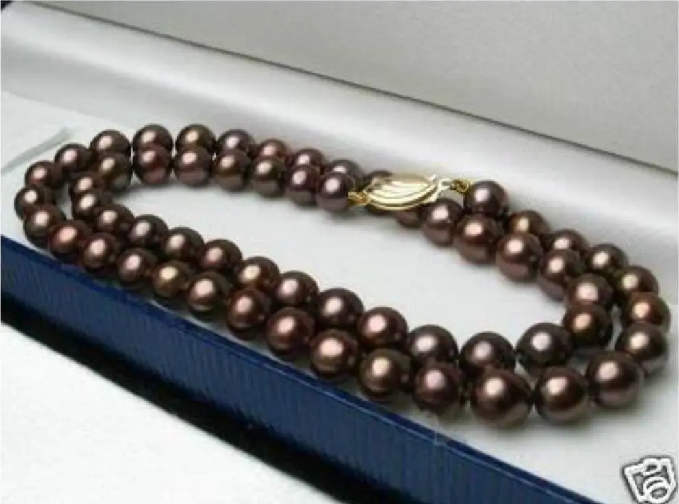 FREE SHIPPINGPretty 8mm Chocolate Brown South Sea Shell Pearl Necklace 18&quot AAA+ (A0322) |