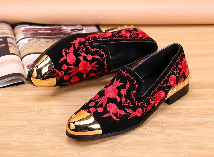 Black Embroidery Suede Leather Men Loafers For Sale 2016 Wholesale Floral Vintage Men's Casual Shoes Flats | Обувь