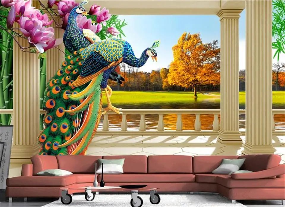 3d Custom photo mural wallpaper Peacock fortune tree setting wall decor painting murals for walls 3 d | Обустройство дома