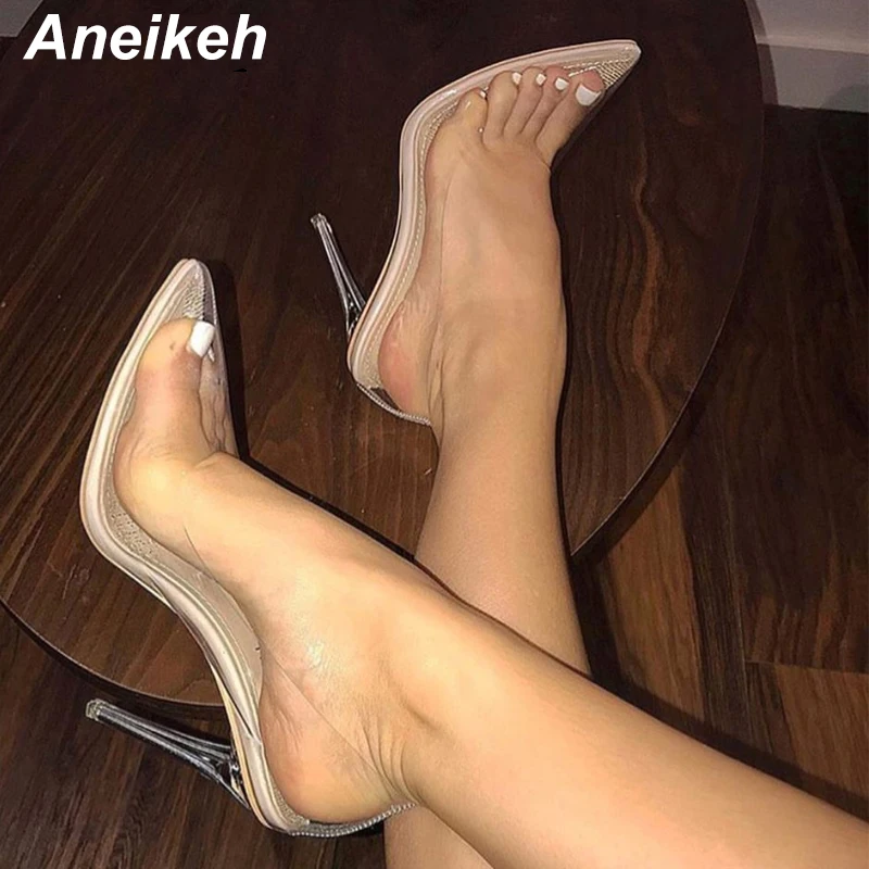 Aneikeh Модные женские прозрачные туфли лодочки из ПВХ сандалии перспекса на