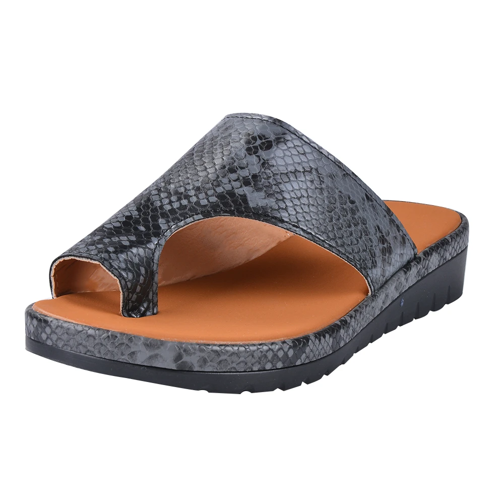 Gray Snake Women Shoes Big Toe Foot Correction Sandals Comfy Platform Flat Sole Ladies Casual Soft Orthopedic Bunion Corrector Dropship - Цвет: Gray Snake