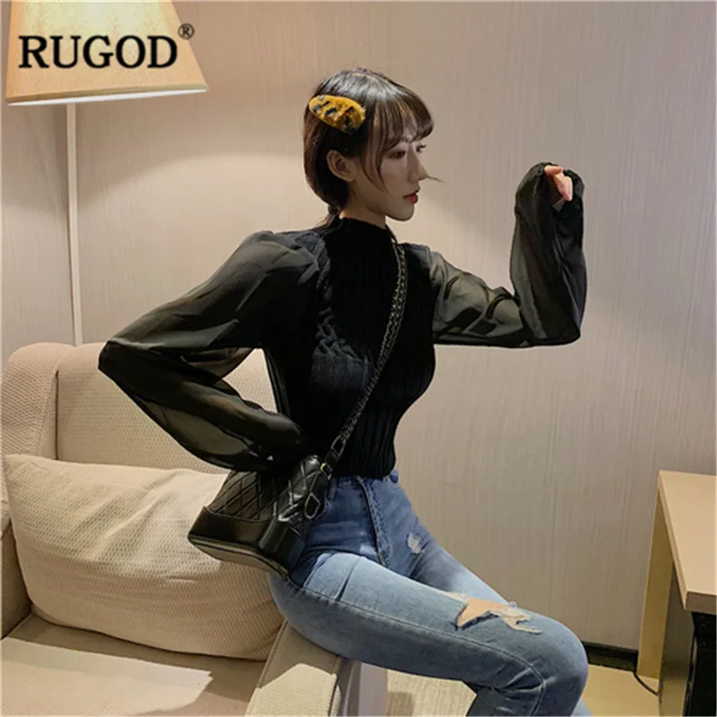 RUGOD/Винтажные модные однотонные женские короткие свитера с высоким воротником