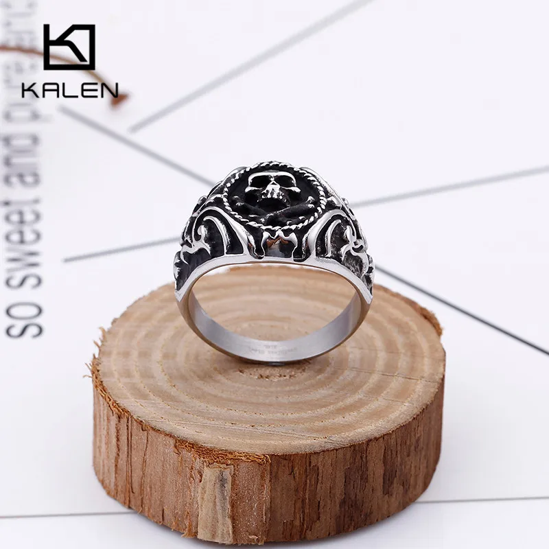 KALEN, панк, Череп, кольца для мужчин, размер 8-12, нержавеющая сталь, Викинг, Череп, кольца на палец, мужские, дешевые, готические, байкерские, ювелирные изделия - Цвет основного камня: KR48058-BD