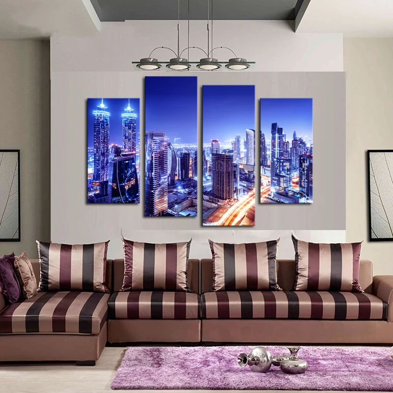 Без рамы 4 шт. Огни большого города современного искусства стены HD изображение