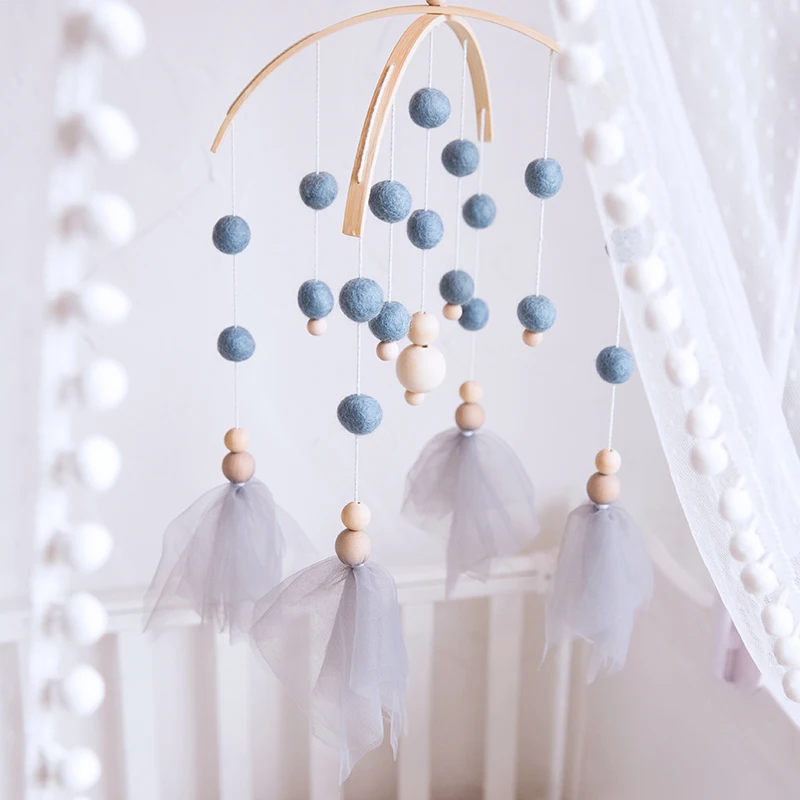 Baby Toys Wooden Baby Rattles Mobile Wool Ball Wind Chimes Bell Toys For Nerbown Bed Hanging Tent Decor Nursing Baby Products