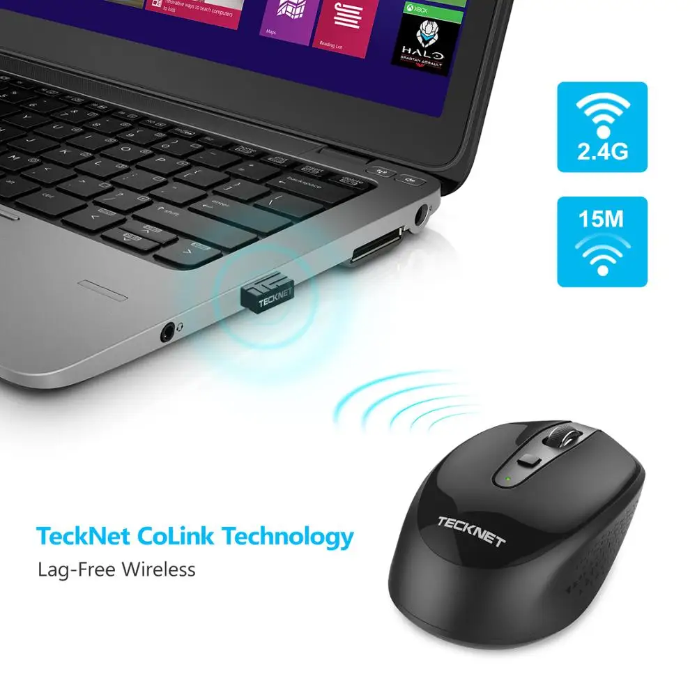 TeckNet беспроводная мышь 2000 dpi регулируемая 2,4 GHz эргономичная мышь USB 2,0 приемник оптическая компьютерная мышь для ноутбука PC мышь