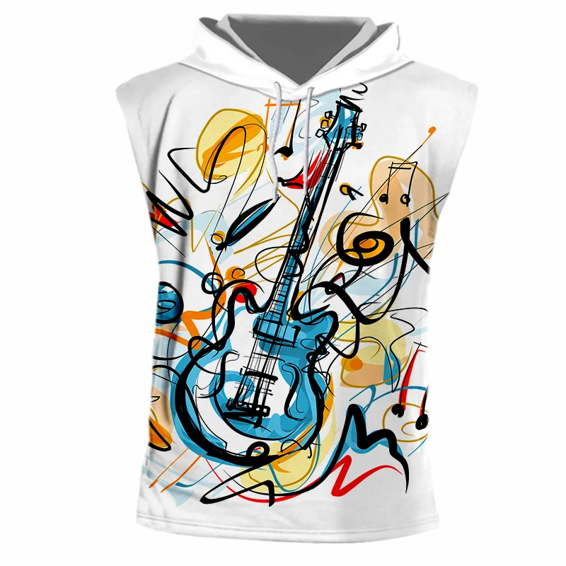 Мужской жилет для фитнеса UJWI с капюшоном 3D-принтом граффити и гитары толстовка