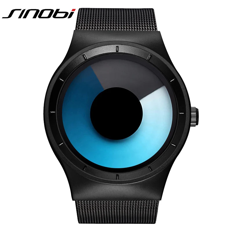 Blue black L SINOBI фирменные креативные спортивные кварцевые часы Для мужчин Нержавеющая сталь ремень времени часов Для мужчин s часы вращения часы Relogio Masculino - Цвет: Blue black L