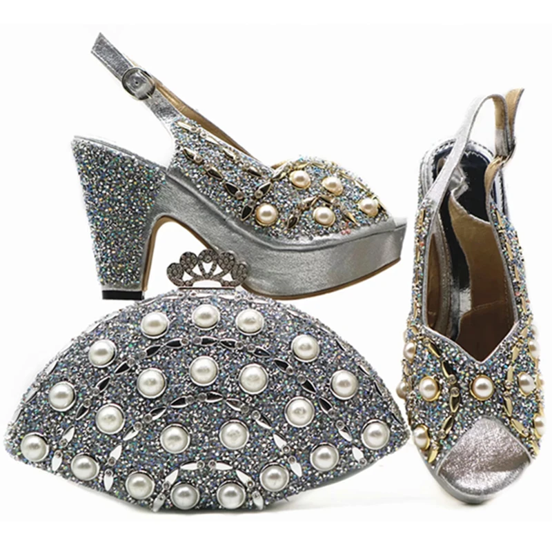 New Arrival Italian Shoes with Matching Bags for Women Nigerian Wedding and Bag Set Decorated Rhinestone | Обувь