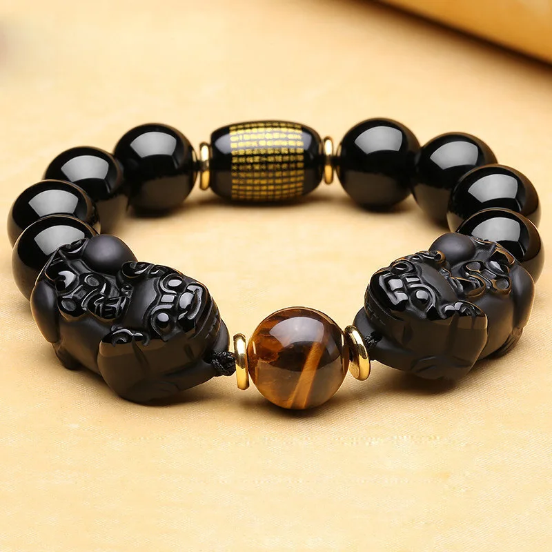 

Natural Crystal Black Gold Obsidian PiXiu Bracelet Buddhist Prayer Brave Troops Stone Bead Bangle Bracelets DIY Dropship Jewelr