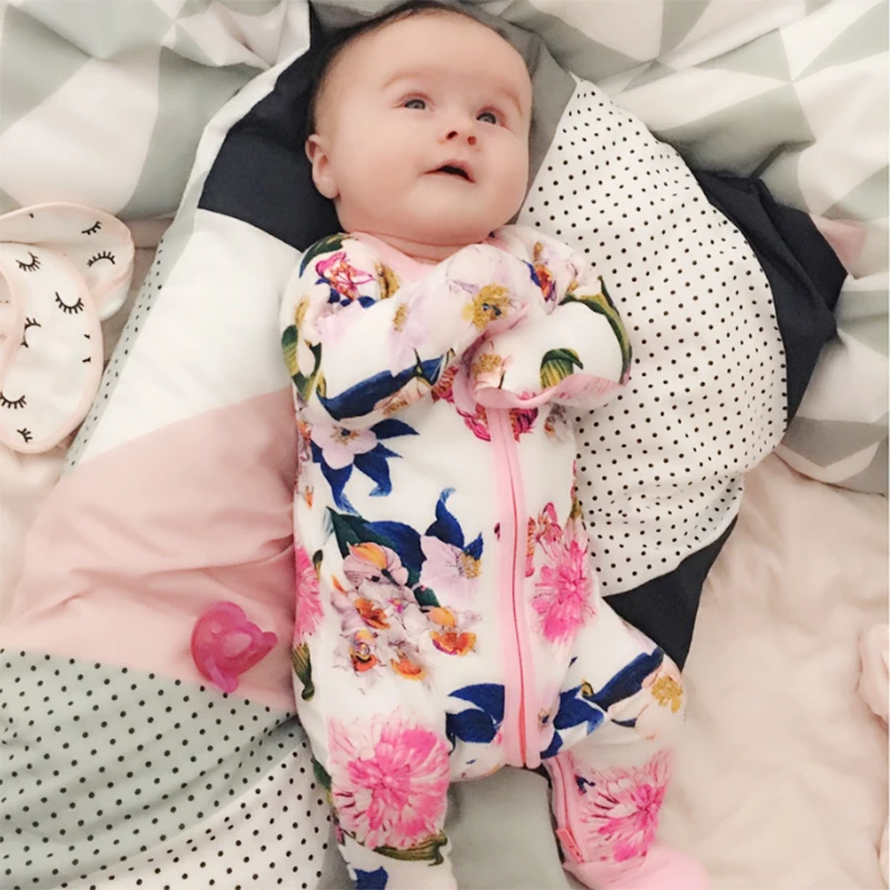 Редкий цветочный цельный принт с длинными рукавами 100% хлопок комбинезон для