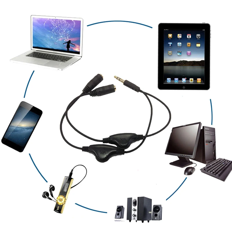 

10/50pcs 3.5mm 1 in 2 couples audio line Earbud Headset Headphone Earphone Splitter With Independent Volume Control