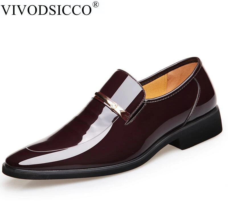 

VIVODSICCO Vintage Design Patent Leather Oxford Shoes For Men Dress Shoes Men Formal Shoes Pointed Toe Business Wedding Shoes