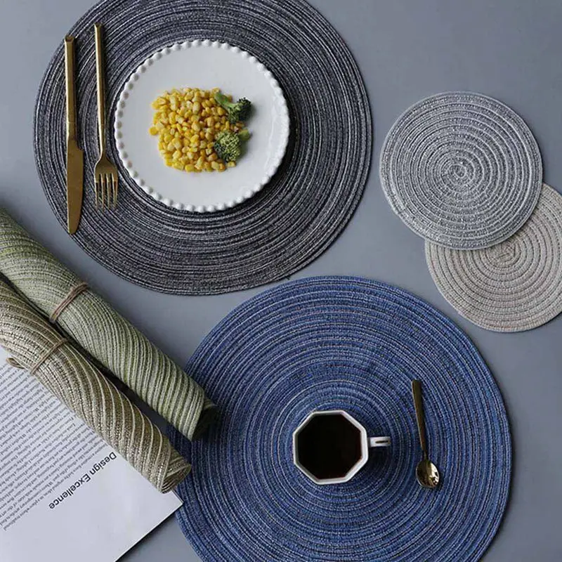 18cm Round Design Table Ramie Insulation Pad Solid Placemats Linen Non Slip Mat Kitchen Accessories | Дом и сад