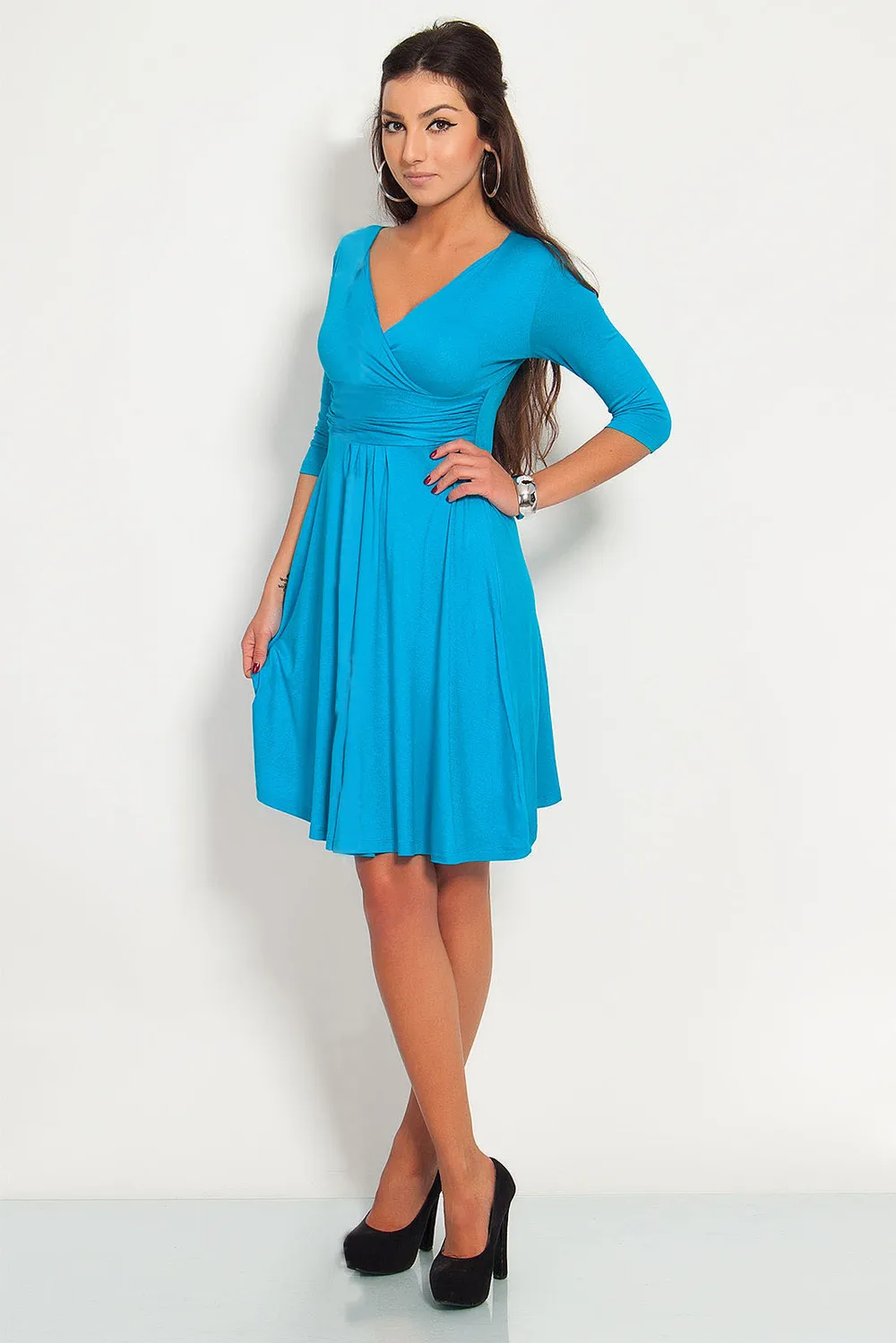 Sky blue D0483 Aamikast, бодикон, v-образный вырез, рукав три четверти, новая мода,, женские платья, весна-осень, вечерние, Коктейльные, повседневные платья - Цвет: Sky blue D0483
