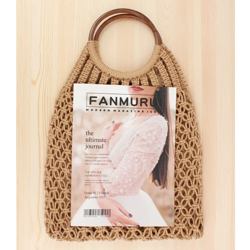 Ажурная соломенная сумка IMYOK для женщин хлопковая пляжная сумочка-тоут с