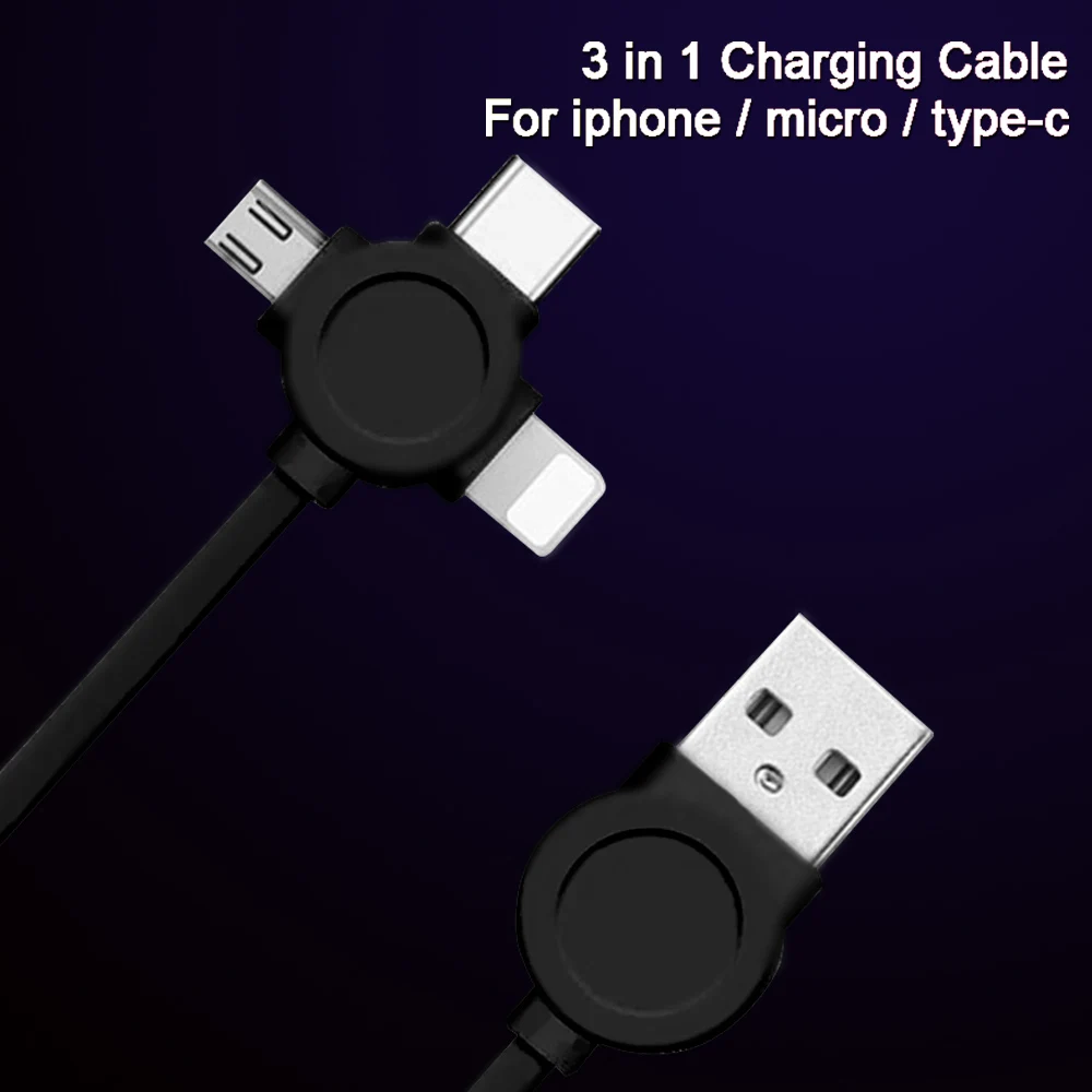 3 In 1 Lighting Micro USB Type C Charger Wire 8 Pin for IPhone X 7 Plus XS Xiaomi Samsung Portable Data Charging Cable 1M Line | Мобильные