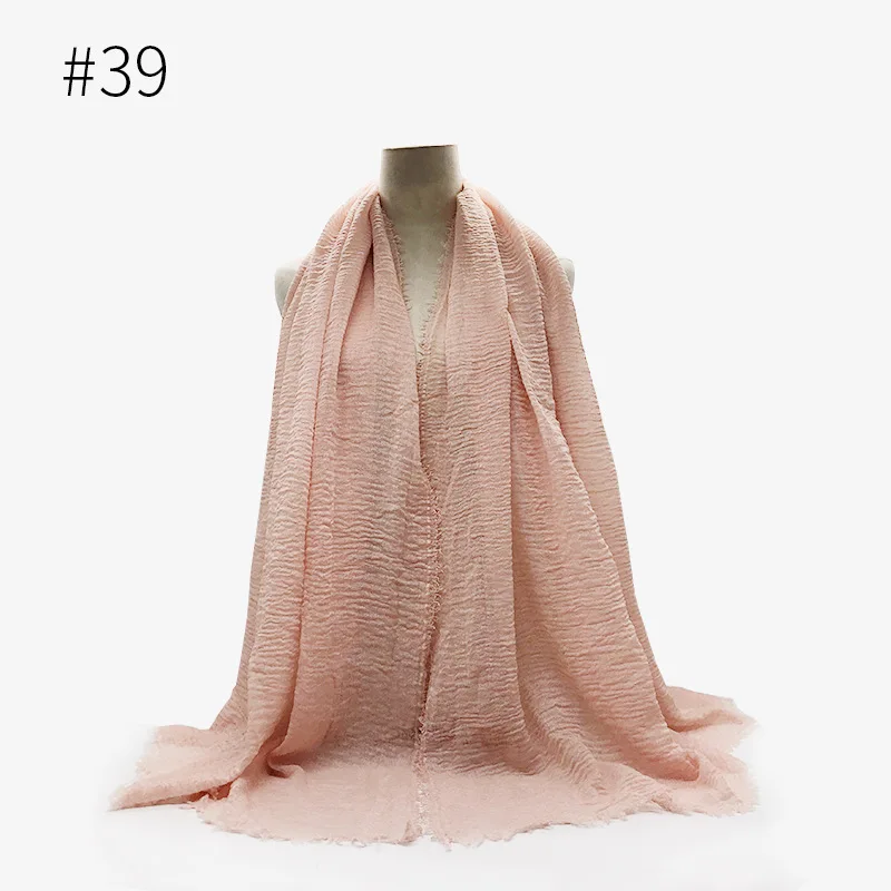 39 skin-pink Промо-акция! Мусульманский морщинка хиджаб шарф для женщин пузырь хлопок вискоза платок повязка на голову мусульманский шарф обертывания 180X95 см - Цвет: 39 skin-pink