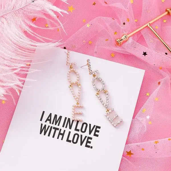 Длинные звенья алфавит стразы жемчуг ювелирные изделия серьги для